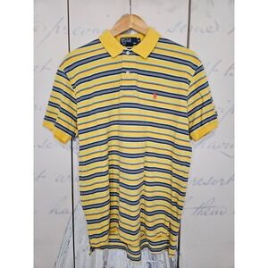 Polo Ralph Lauren Mens Medium Yellow Striped Short Sleeve Cotton Polo Shirt